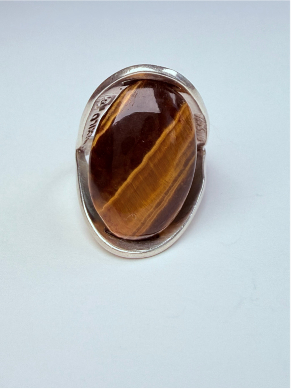 Modernist "The Eye" Tiger Eye 925 Sterling Silver Jensen Vintage MCM Ring Mexico